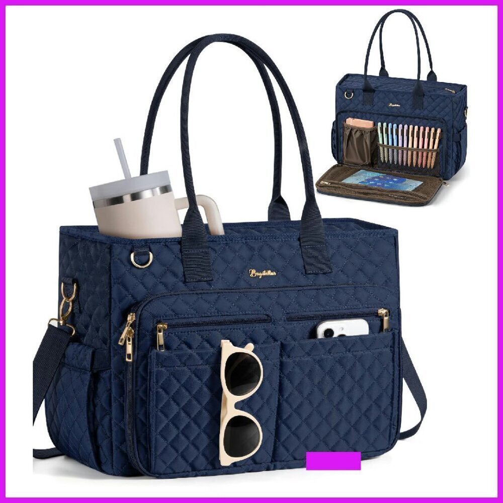 Quilted Laptop Tote Bag Professional Work Organizer Multiple Pockets Versatile